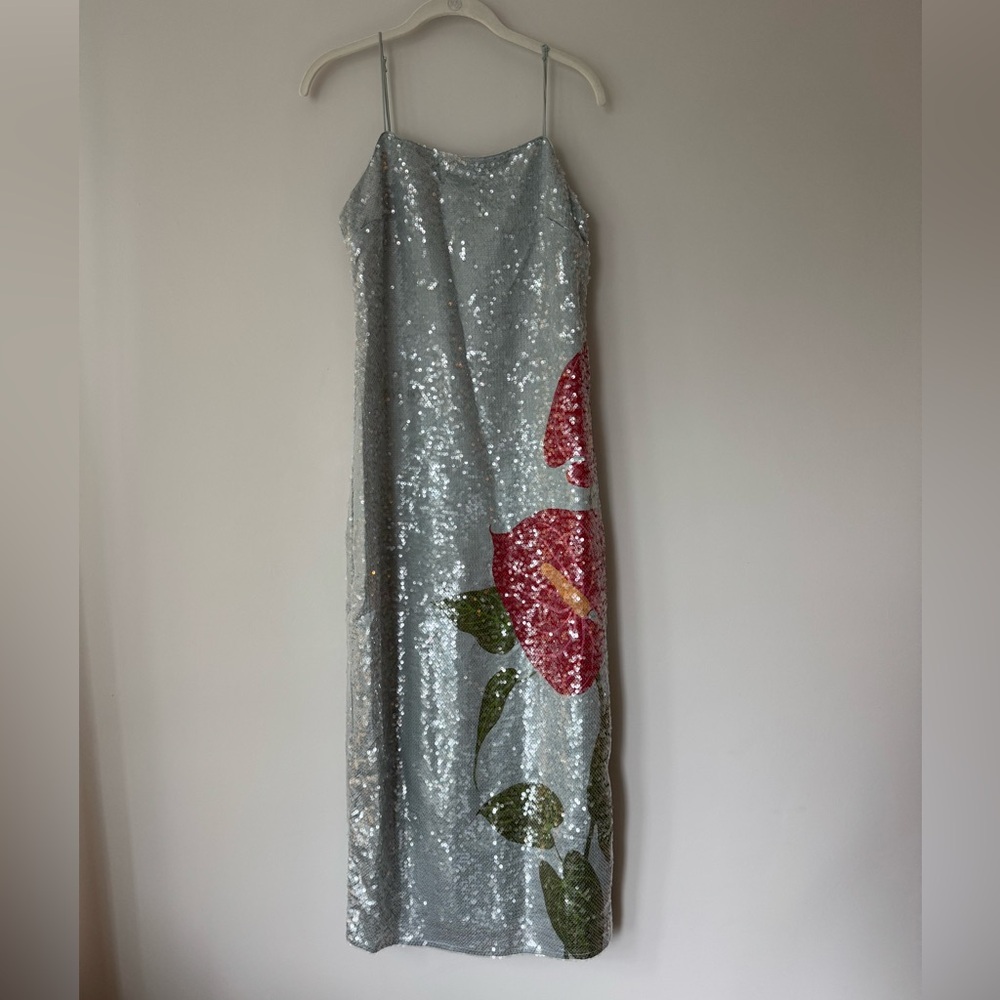 Blue Anthurium flowers slip maxi dress